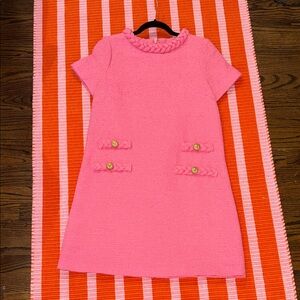 Tuckernuck Pink Knit A-Line womens Jackie Dress with Braid Trim